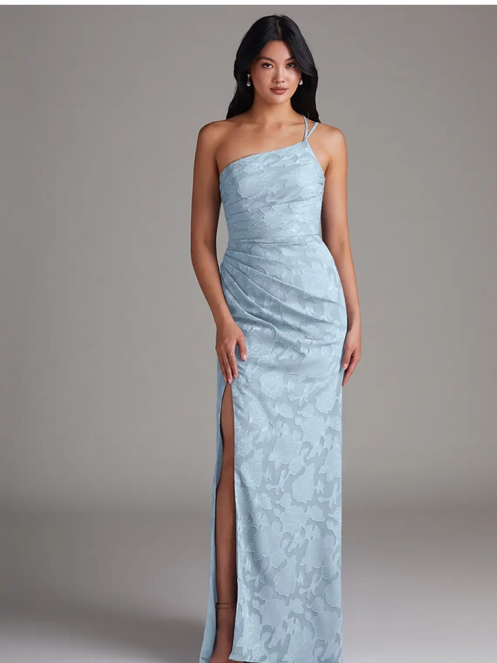 Azazie Eren Sky Blue Sheath One Shoulder Floral Burnout Dress